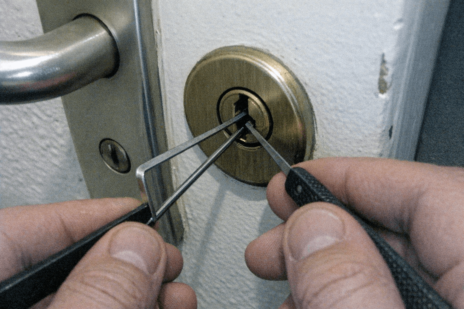 Spezialwerkzeuge im Einsatz an einer Haustür